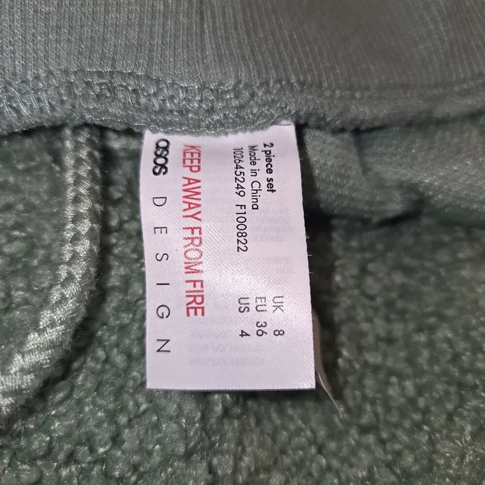 ASOS DESIGN Women's Sage Green Borg Fleece 2-Piece Lounge Set NWOT (US 4)